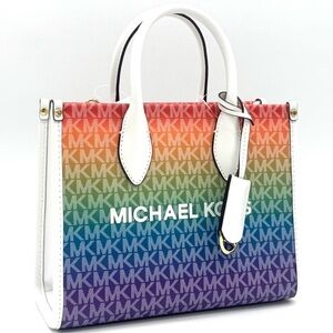 Michael Kors Mirella Small Rainbow Signature Logo Xbody Tote Bag Rainbow